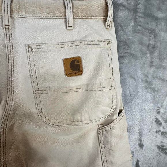 Distressed Vintage 90s Carhartt Carpenter Hemmed Tan Cotton Canvas Shorts 33 - Picture 7 of 7
